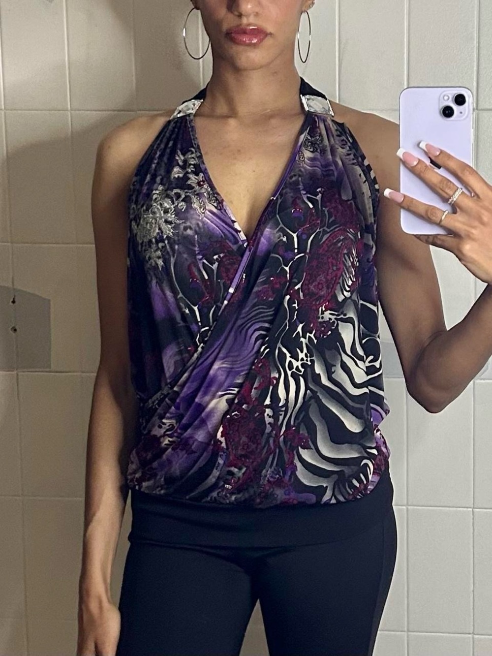 Y2K Purple Rhinestone Halter Top